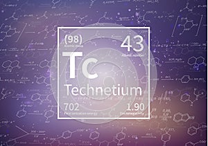 Technetium chemical element with first ionization energy, atomic mass and electronegativity values on scientific photo