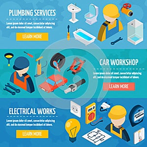 Technic Professions Isometric Banner Set