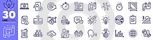 Technical algorithm, Cloud computing and Startup rocket line icons pack. For web app. Vector