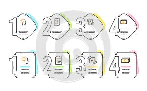 Technical algorithm, Idea and Checklist icons set. Payment sign. Project doc, Professional job, Data list. Vector