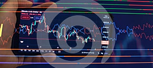 Technical analysis on the monitor of a computer. Fundamental and technical analysis concept