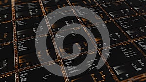 Technical animated background with everchanging data, seamless loop. Animation. Abstract geometric pattern with working