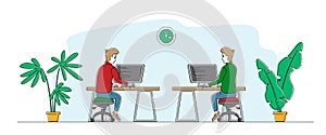 Technical Application Software Development Work. Men Programmers or Coders Characters Working at New Web Site