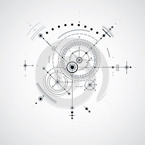 Technical blueprint, black and white vector digital background w