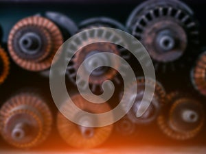 Technical blurred background. Generator gears and windings photo