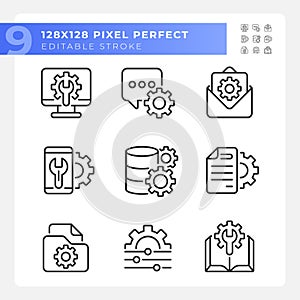 Technical configuration pixel perfect gradient linear vector icons set