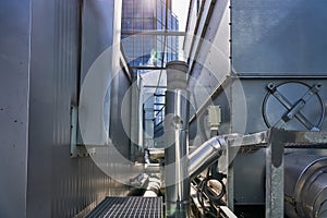 Technical devices for the ventilation of skyscrapers in the skylight. Technology concept in the city