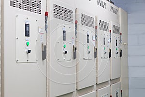 Technical display on control panel with electrical equipment devices cabinet,light