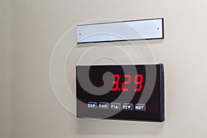 Technical display on control panel with electrical equipment devices cabinet,light