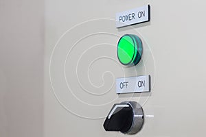 Technical display on control panel with electrical equipment devices cabinet,light