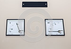 Technical display on control panel with electrical equipment devices cabinet,light