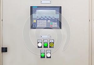Technical display on control panel with electrical equipment devices cabinet,light