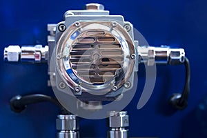 Technical display on control panel with electrical equipment devices cabinet,light