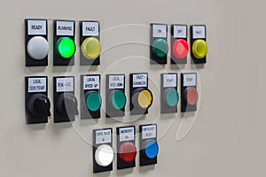 Technical display on control panel with electrical equipment devices cabinet,light