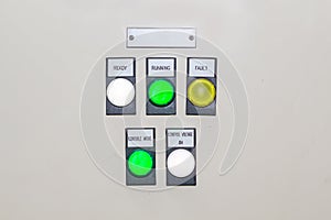 Technical display on control panel with electrical equipment devices cabinet,light