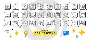 Technical documentation, Exhibitors and Fingerprint line icons pack. For web app. 3d design elements. Vector