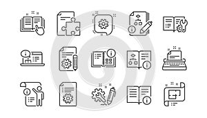 Technical documentation line icons. Instruction, Plan and Manual. Linear icon set. Vector