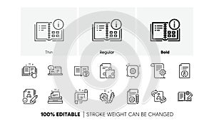 Technical documentation line icons. Instruction, Plan and Manual. Linear icon set. Line icons. Vector