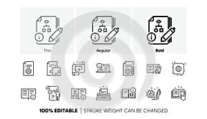 Technical documentation line icons. Instruction, Plan and Manual. Linear icon set. Line icons. Vector