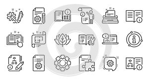 Technical documentation line icons. Instruction, Plan and Manual. Linear icon set. Vector