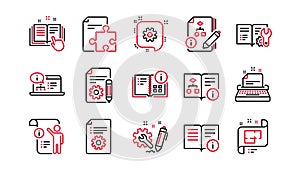 Technical documentation line icons. Instruction, Plan and Manual. Linear icon set. Vector
