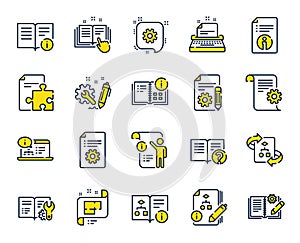 Technical Documentation line icons. Set of Instruction, Plan and Manual. Vector