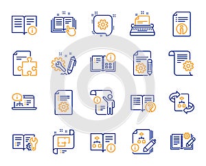 Technical Documentation line icons. Set of Instruction, Plan and Manual. Vector