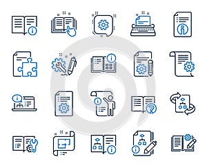 Technical Documentation line icons. Set of Instruction, Plan and Manual. Vector