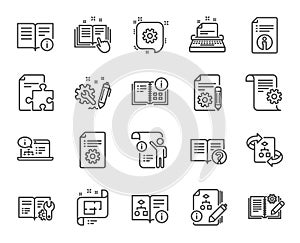 Technical Documentation line icons. Set of Instruction, Plan and Manual. Vector photo