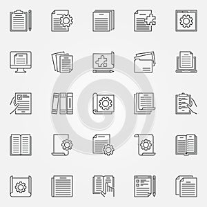 Technical documentation vector outline concept icons set