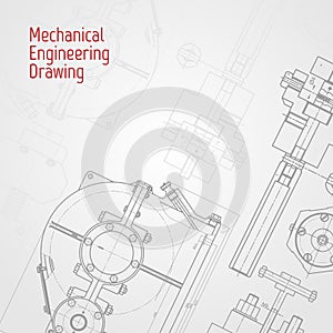 Technical drawing background . Mechanical Engineering drawing. Engine line drawing background