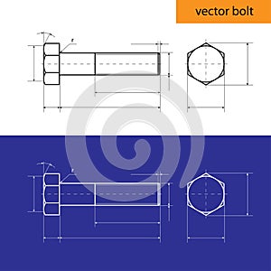 Technical drawing of the bolt in projection isolated on white and blue