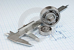 Technical drawing and callipers with bearing