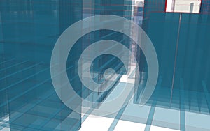 Blue transparent and architectural city in perspective