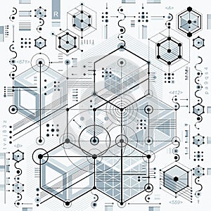 Technical drawing with dashed lines and geometric shapes, vector