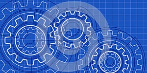 Technical drawing of gears .Engineering technology. Vector illustration