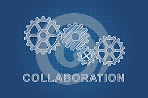 Technical drawing of gears, idea of teamwork