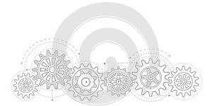 Technical drawing of gears .Rotating mechanism of round parts .Machine technology. Vector illustration.