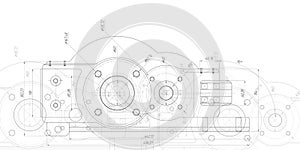 Technical drawing of gears .Rotating mechanism of round parts .Machine technology. Vector illustration.