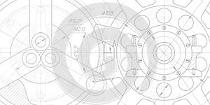 Technical drawing of gears .Rotating mechanism of round parts .Machine technology.Vector illustration