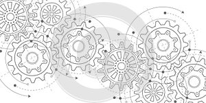 Technical drawing of gears .Rotating mechanism of round parts .Machine technology. Vector illustration.