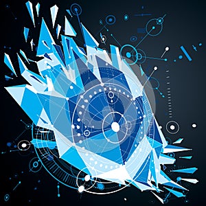 Technical drawing made using lines mesh and geometric circles. B