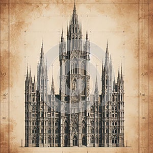 Technical Elevation of Ornate Civic Architecture