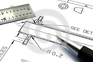 Technical drawing with pen and ruler