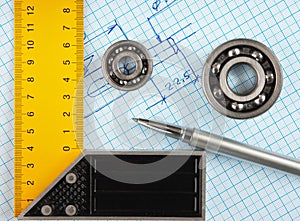 Technical drawing and setsquare