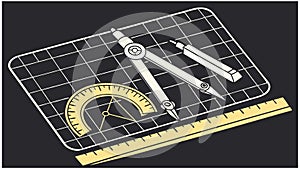 Technical drawing tools vector illustration for architecture and engineering design work background