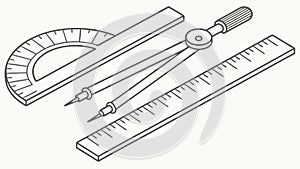 Technical Drawing Tools: Protractor, Ruler, and Compass Line Art, vector design Generative AI