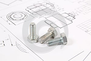 Technical drawings of bolts. Engineering, technology and metalworking.