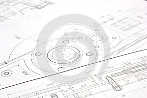Technical drawings with measure tools.Mechanical Engineering drawing.Industrial Technology .