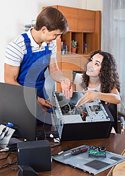 Technical engineer upgrading hardware of client computer